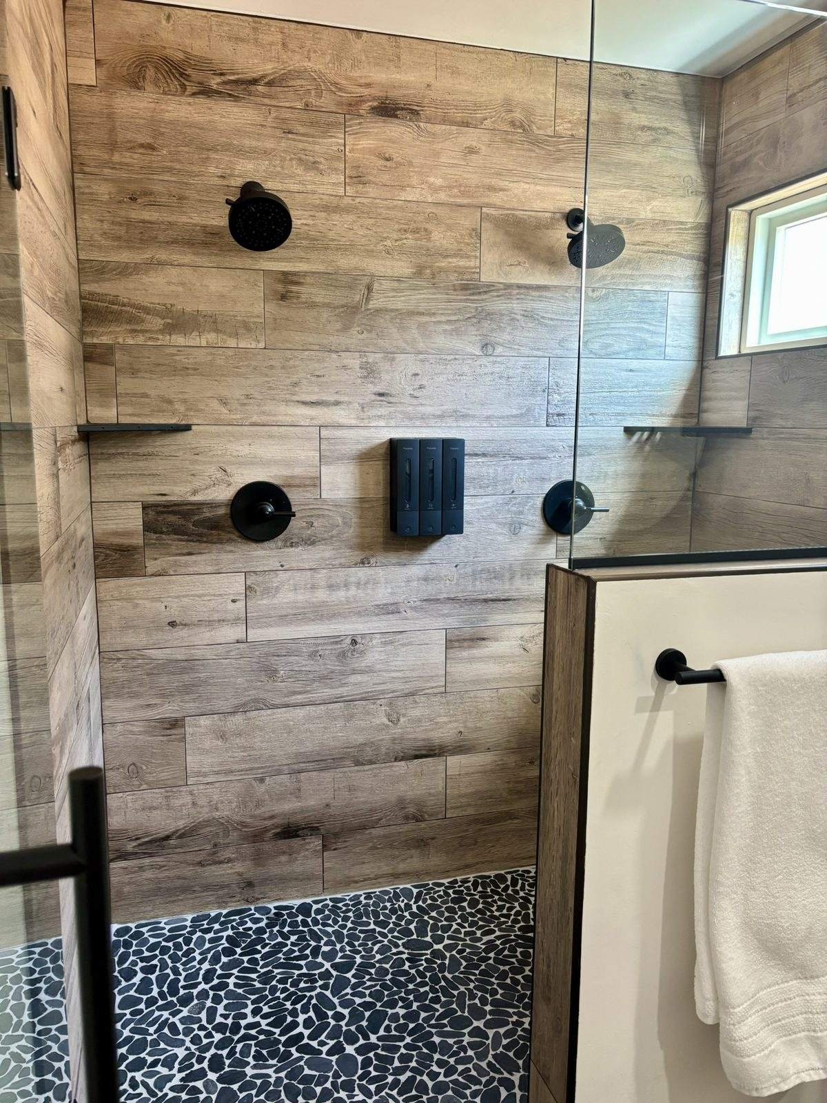 The shower from the bathroom doorway
