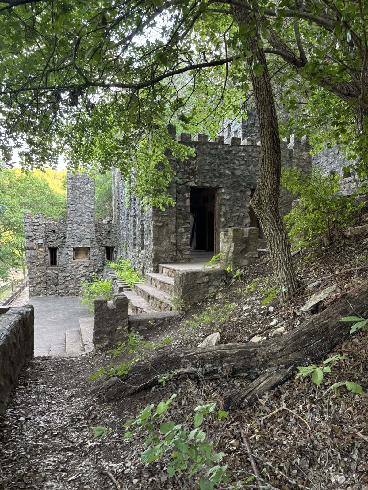 Stone archways and stairs at Collings Castle in Turner Falls Park